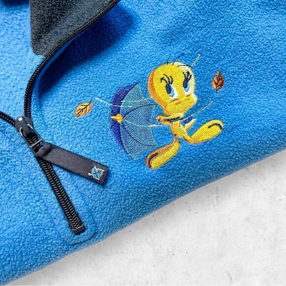 Vtg 90s Y2K Looney Tunes Tweety Bird 1/4 Zip Fleece Sweatshirt Jacket, 2001, M - Picture 4 of 8